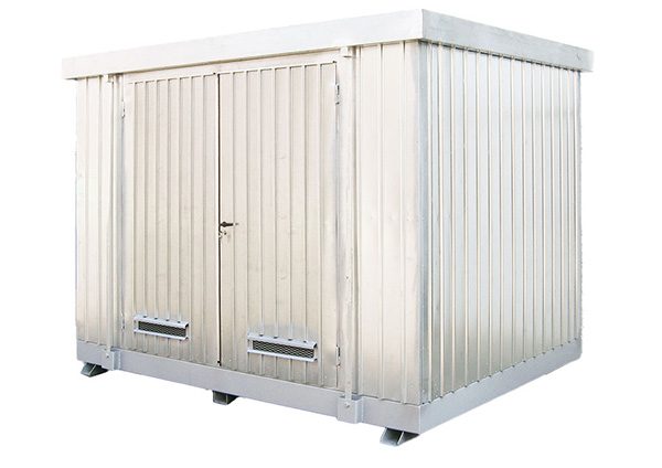 Modul container in acciaio zincato per 12 fusti da 200 L con porte battenti