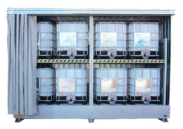 Modul container per stoccare 8 IBC su 2 livelli in acciaio con telo PVC
