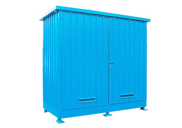 Modul container per stoccaggio 16 fusti 200 L su pallet con porte battenti zincato e sovraverniciato