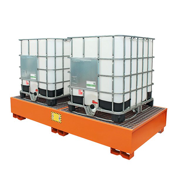 Vasca di contenimento per 2 cisterne IBC da 1000 lt in acciaio verniciato arancione