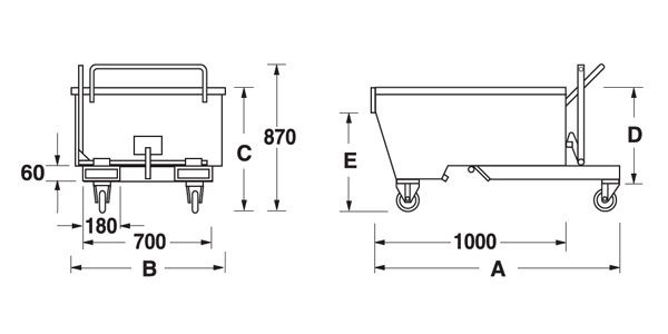 benna ribaltabile con ruote per muletto lt0300