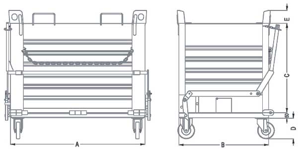 Dimensioni contenitori a 1 fondo apribile con ruote