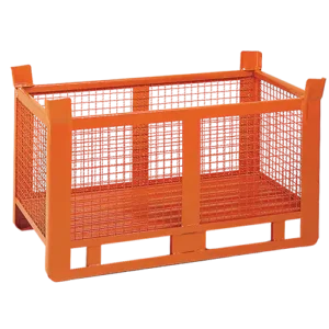 Double and reinforced mesh container with long side slide